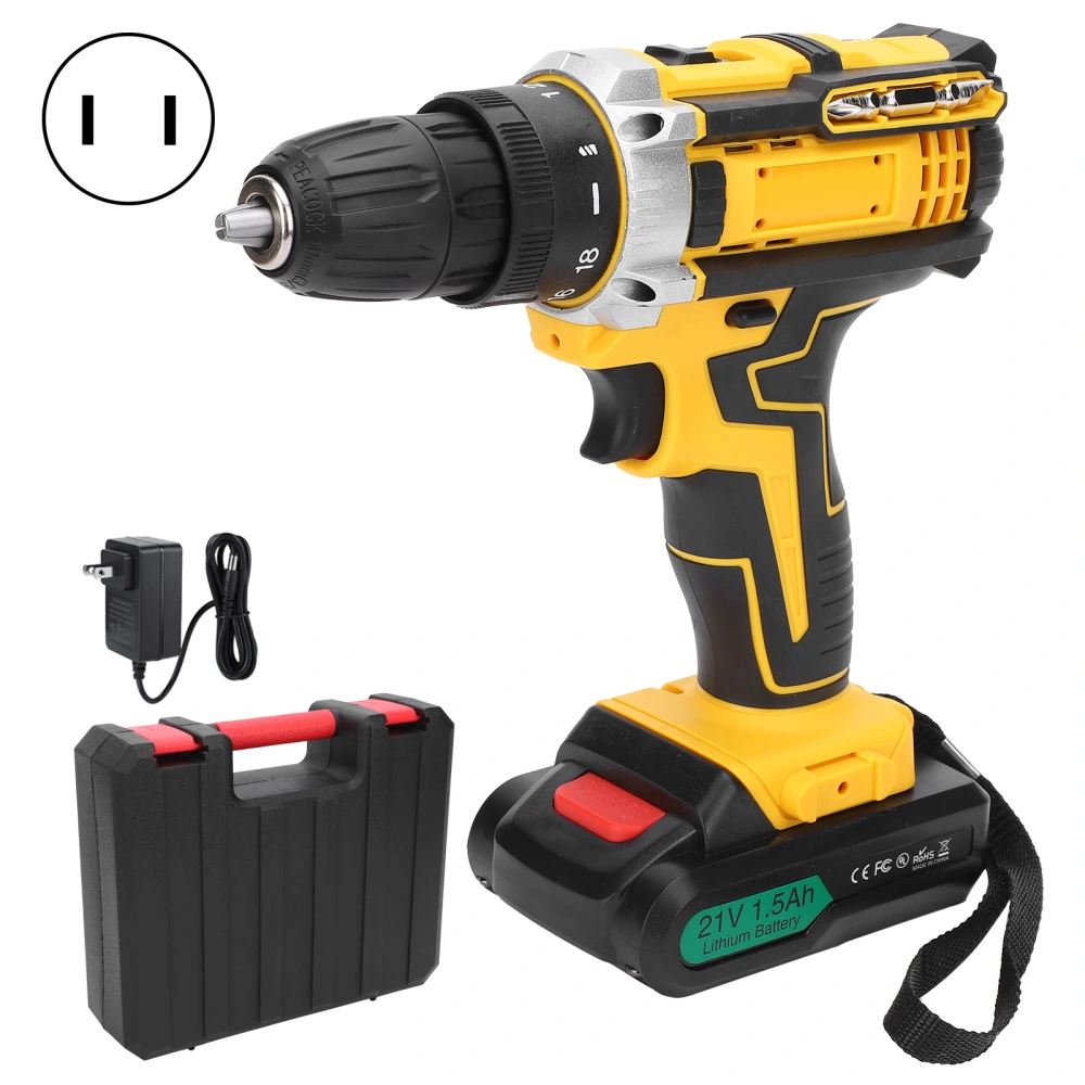 Lithium Electric Drill Rechargeable Cordless Handheld Household Power Screwdriver AC100‑240VUS Plug