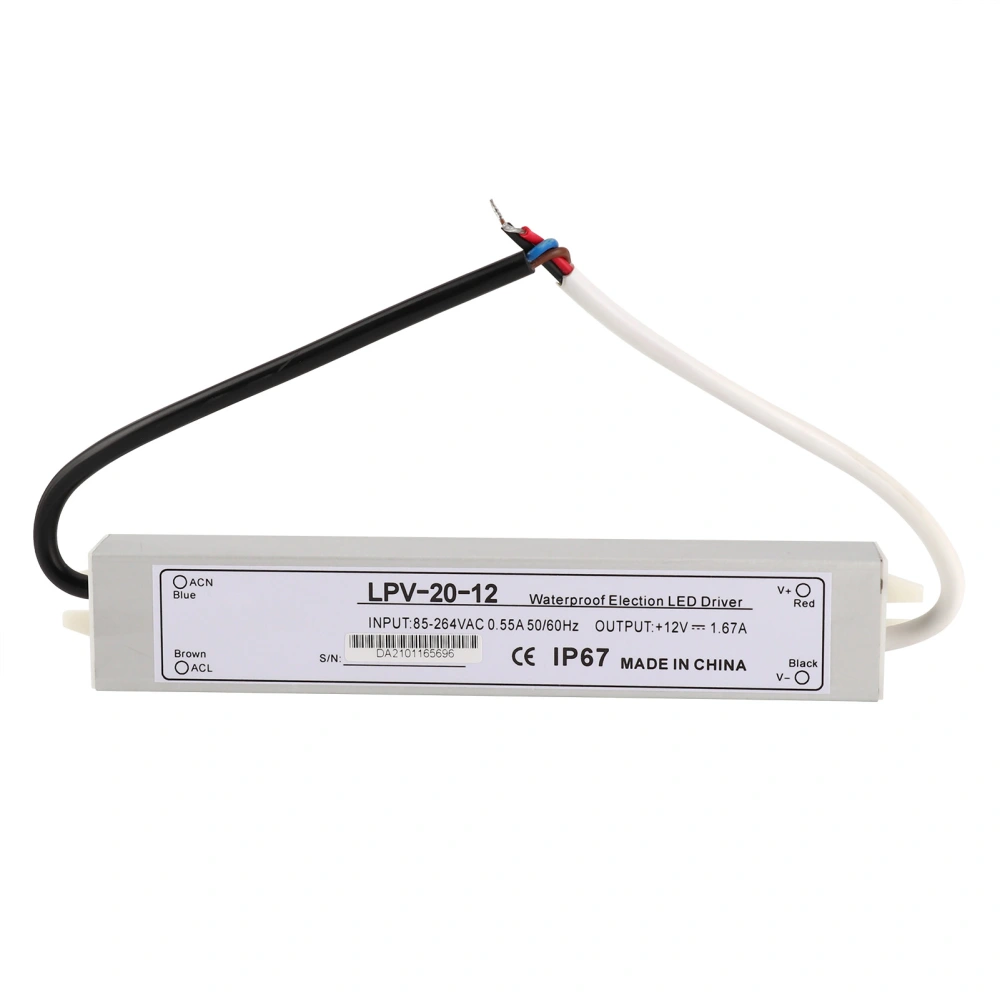 BERM Waterproof Power Supply Aluminum Alloy Switch Transformer Driver LPV-20-12 20W DC12V