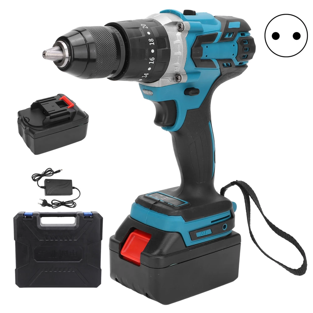 Electric Screwdriver Set Cordless Lithium Battery Rechargeable Drill Tools 13mm AC110‑240VEU Plug