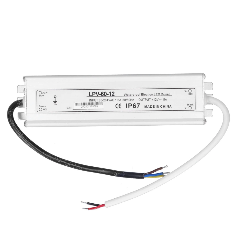 BERM Waterproof Power Supply Aluminum Alloy LED Driver for Lighting DC12V 60W LPV-60-12