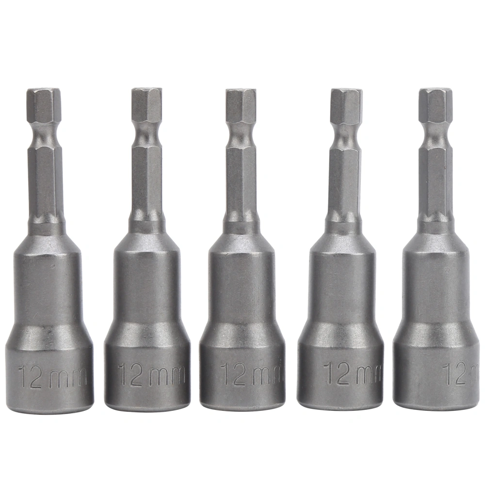 5Pcs Hex Socket Chrome Vanadium Steel Strong Magnetic Nut Electric Drill Screwdriver Bit 12mm