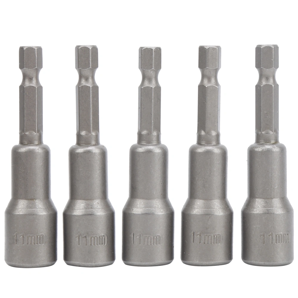 5Pcs Hex Socket Chrome Vanadium Steel Strong Magnetic Nut Electric Drill Screwdriver Bit 11mm