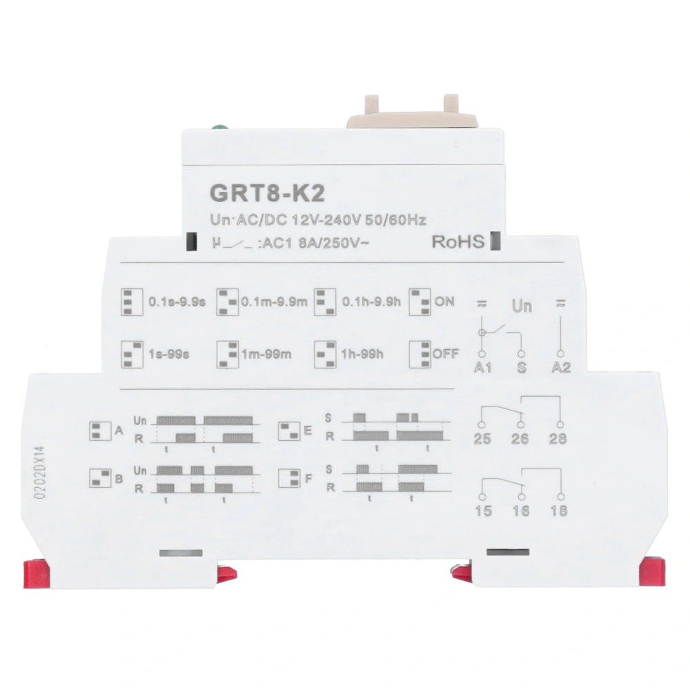 AC/DC 12V-240V 50/60HZ Time Relay 2 Open 2 Close 4 Delay Modes 0.1s -99h Delay Range GRT8-K2