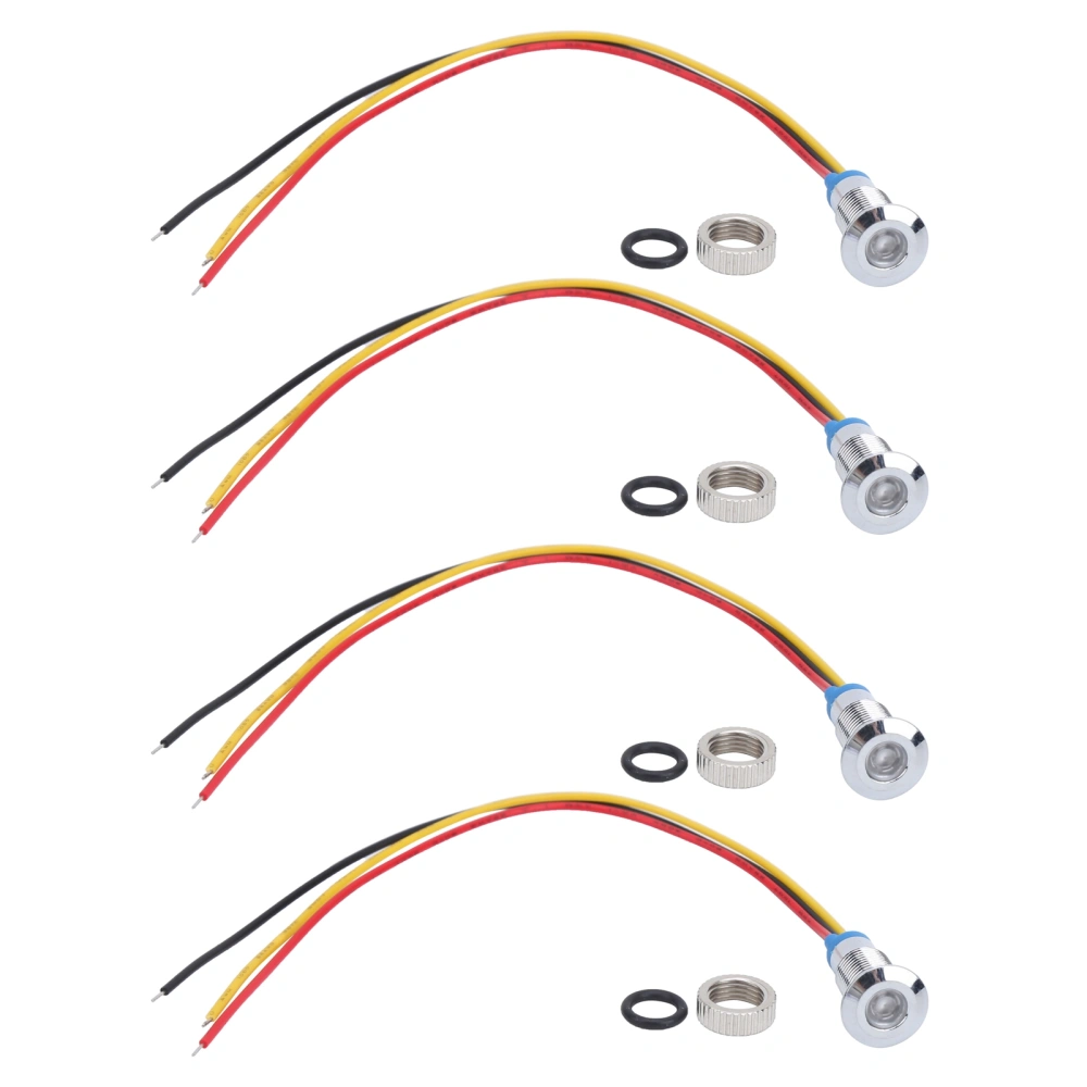 4 Set LED Indicator Light Signal Common Anode Waterproof Metal 2Color 8mm 1224V(Red Yellow )