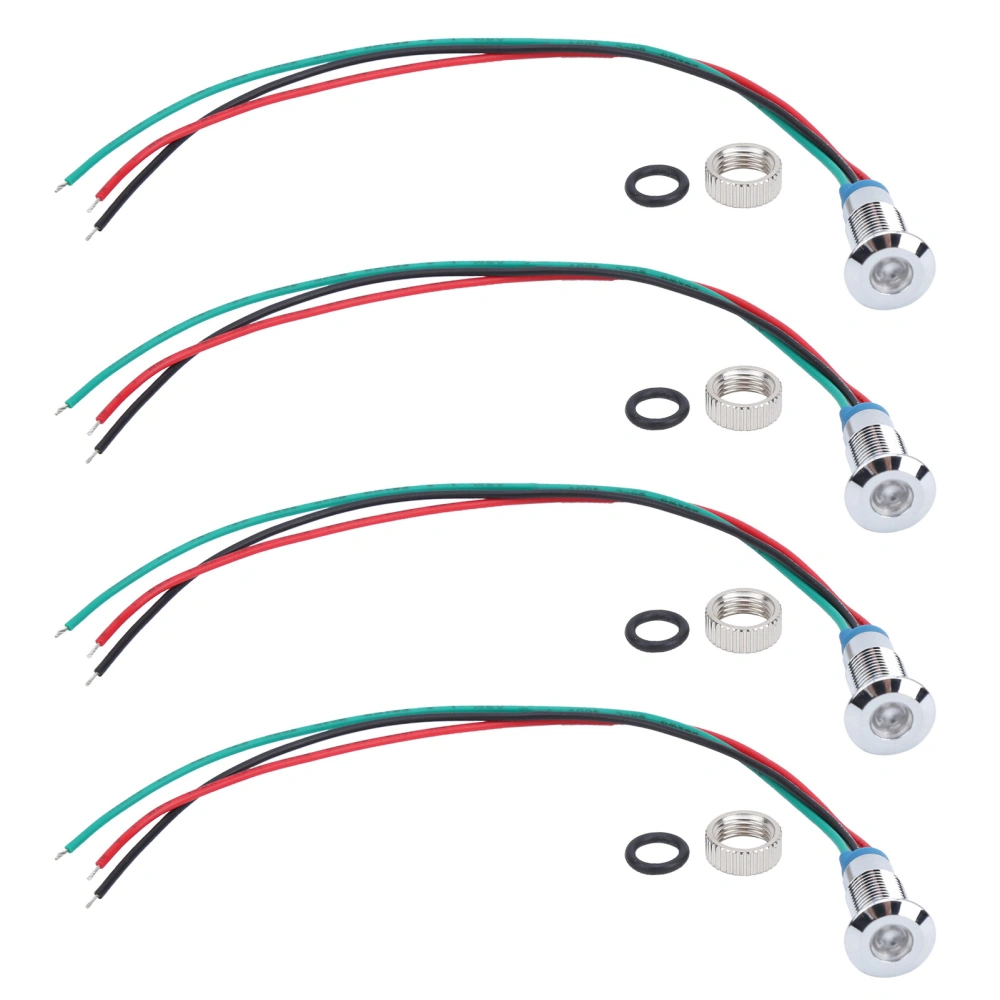 4 Set LED Indicator Light Signal Common Anode Waterproof Metal 2Color 8mm 1224V(Red Green )