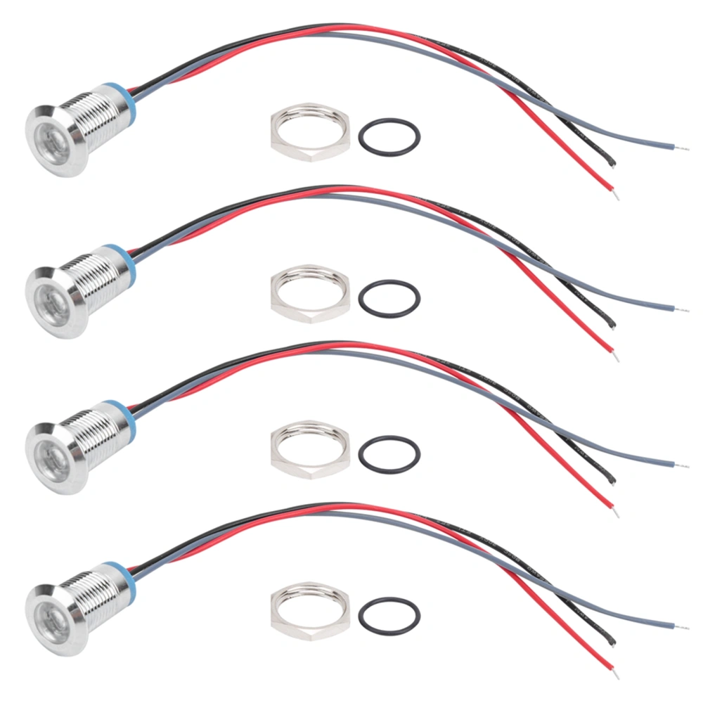 4 Sets PreWired Round LEDs Waterproof Metal 2Color Indicator Common Cathod 12mm 1224V(Red and Blue )