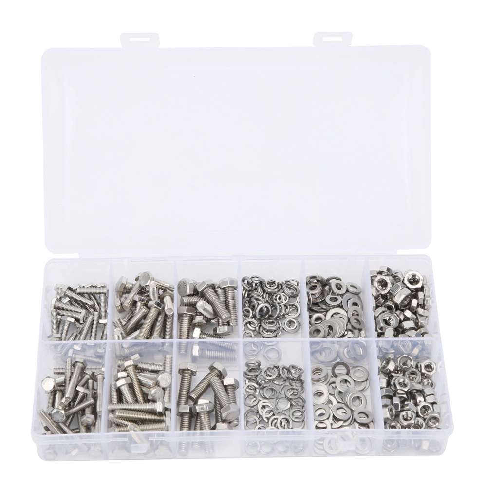 475pcs 304 Stainless Steel Screw Hex Bolts Nuts Gasket M4/5/6 Assortment Set Box