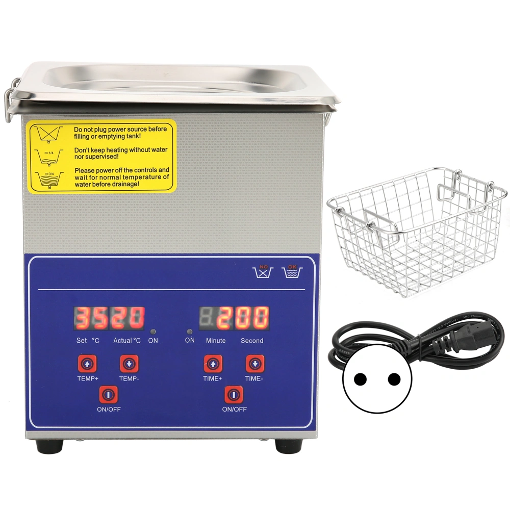 Industrial Ultrasonic Cleaner Digital Stainless Steel Heater Timer Cleaning Equipment 2L PS‑10AEU Plug 220V