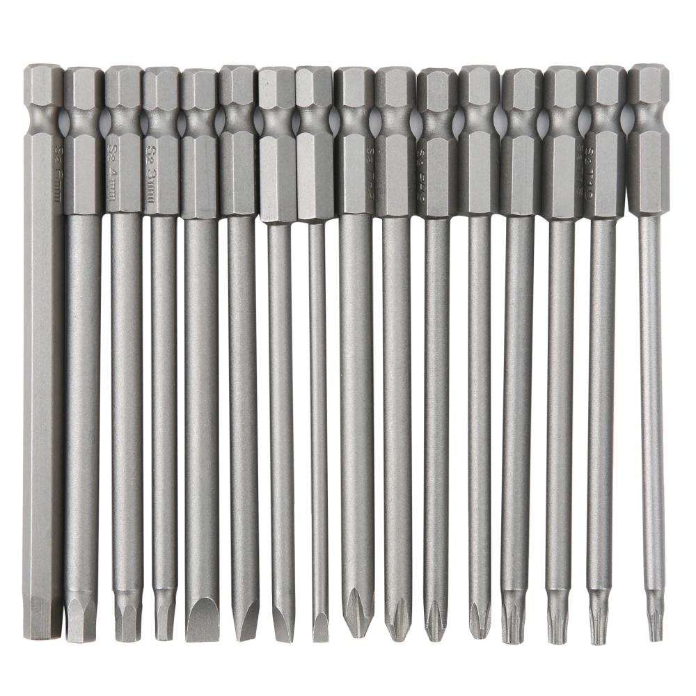 16Pcs 100mm Screwdriver Bits Set Hex Cross Slotted Hollow Pentalobe Bit Screwdriver Accessories