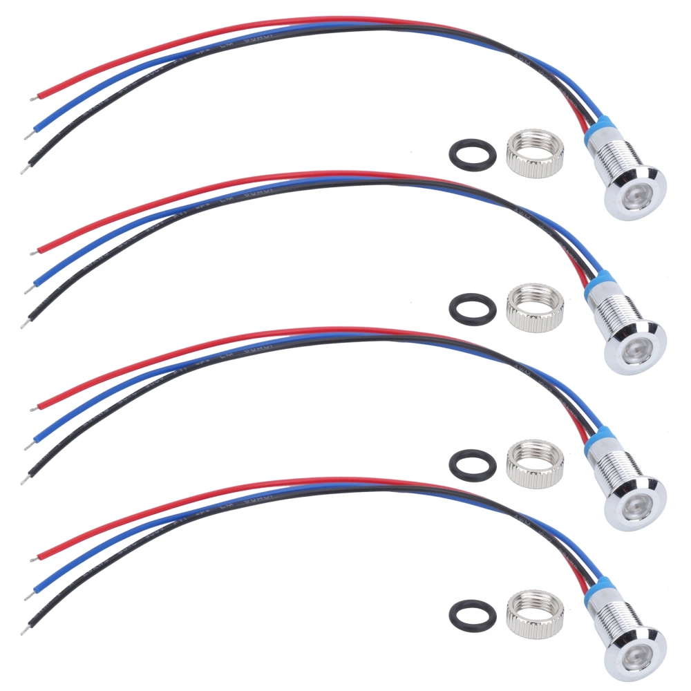 4 Set Metal LED Indicator Light Common Cathode Lamp Industrial Control Components 8mm 12‑24VRed and Blue