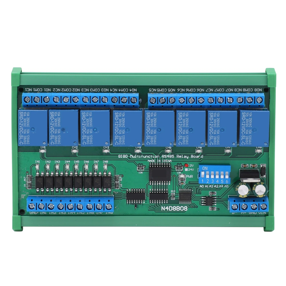 Rail Box Relay 8 Input 8 Output Module DIN35 PLC Expansion Board with Shell RS485 12V