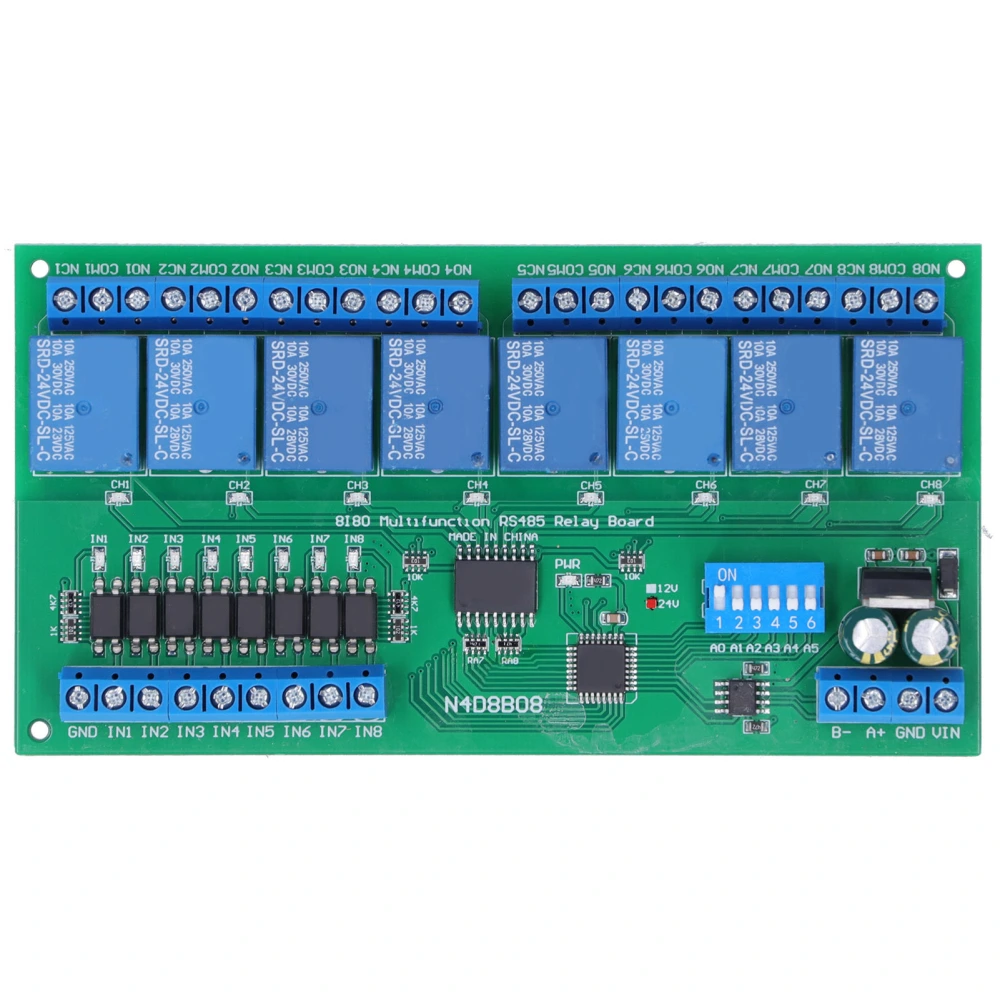 Relay 8 Input 8 Output RS485 DIN35 Rail Box Shell PLC Expansion Board 24V N4D8B08