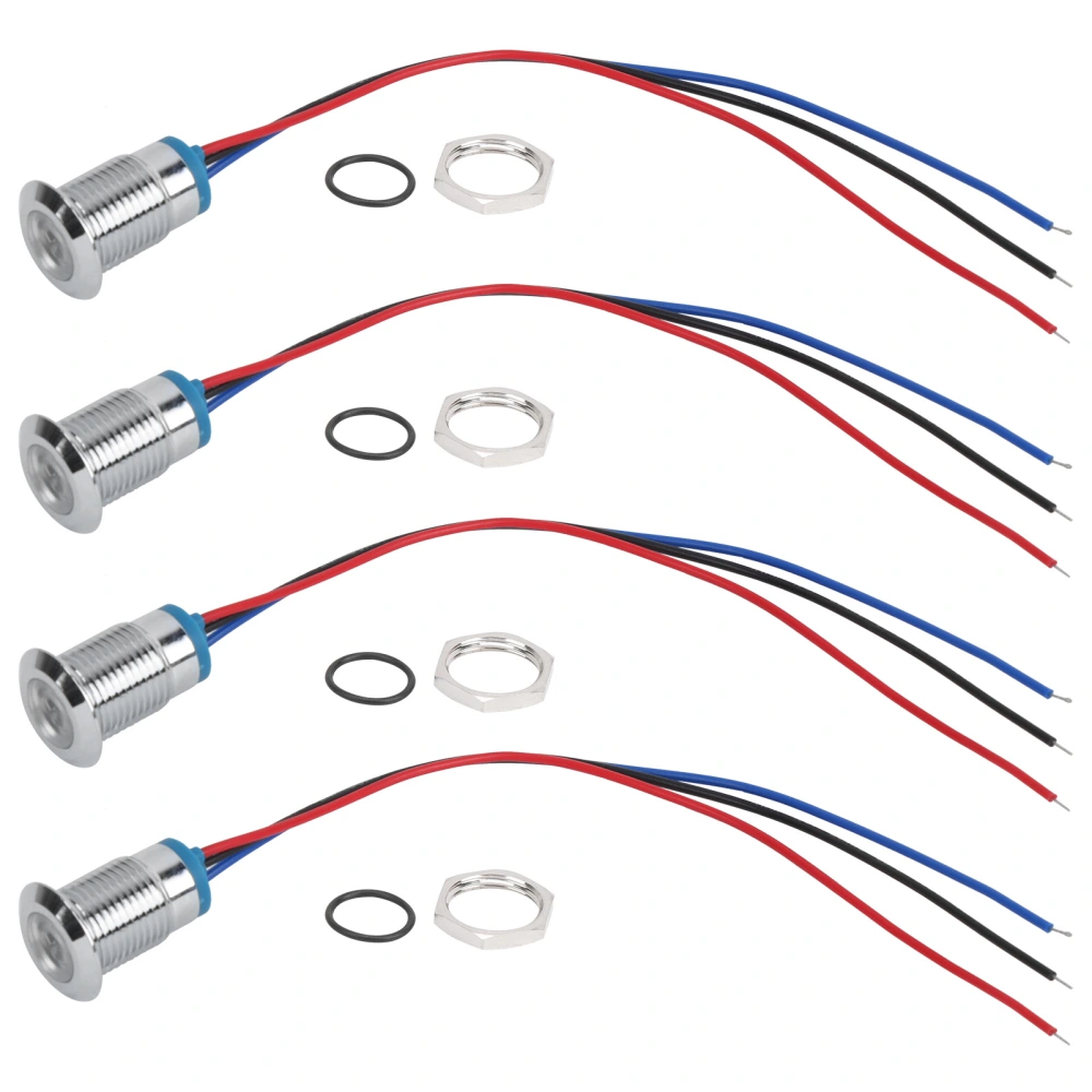 4 Sets PreWired Round LEDs Waterproof 2Color Light Common Anode Anode Electrode 1224V 12mm(Red and Blue )