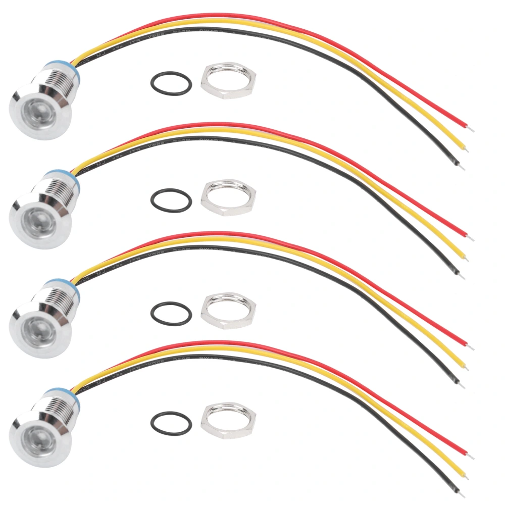 4 Sets PreWired Round LEDs Waterproof 2Color Light Common Anode Anode Electrode 1224V 12mm(Red and Yellow )