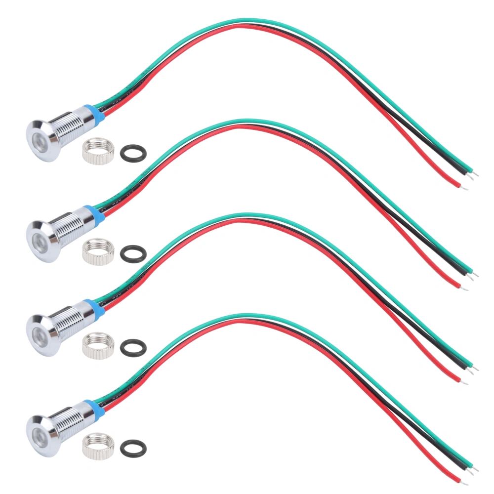 4 Sets PreWired Round LEDs Waterproof 2Color Signal Light Common Anode 8mm 36V(Red and Green )