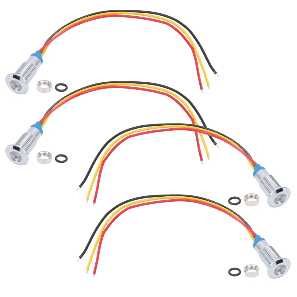 4 Sets PreWired Round LEDs Waterproof 2Color Signal Light Common Anode 8mm 36V(Red and Yellow )