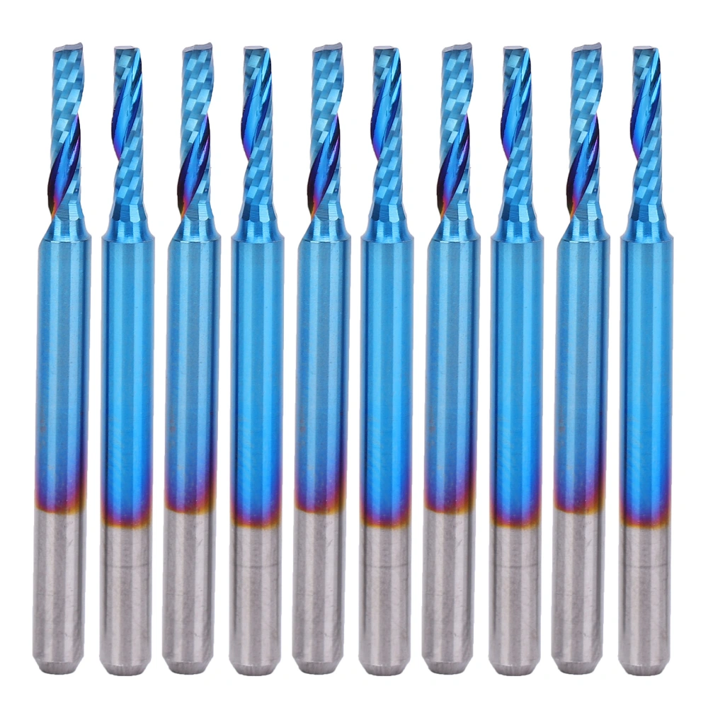 10Pcs Spiral Milling Cutter Tungsten Steel Single Blade Blue Plating CNC Tools 3.175x3.175x20