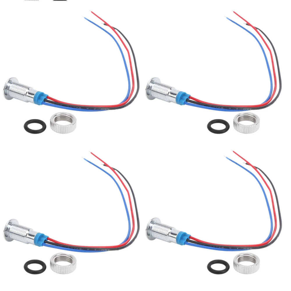 4 Sets PreWired Round LEDs 2Color Waterproof Metal Lights Common Cathod 8mm 36V(Red and Blue )