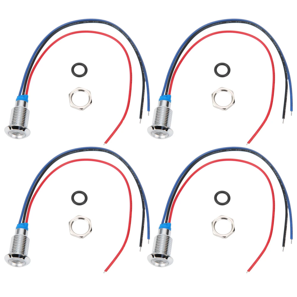 4 Sets PreWired Round LEDs Waterproof 2Color Indicator Common Cathod 10mm 3-6V(Red and Blue )