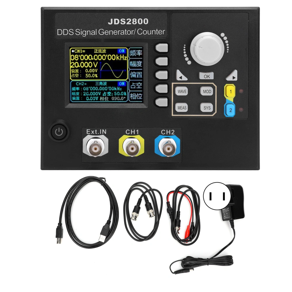 JDS2800-15MHz Function Signal Generator 2.4in LCD DDS Dual Channel Signal Source AC100-240VUS Plug