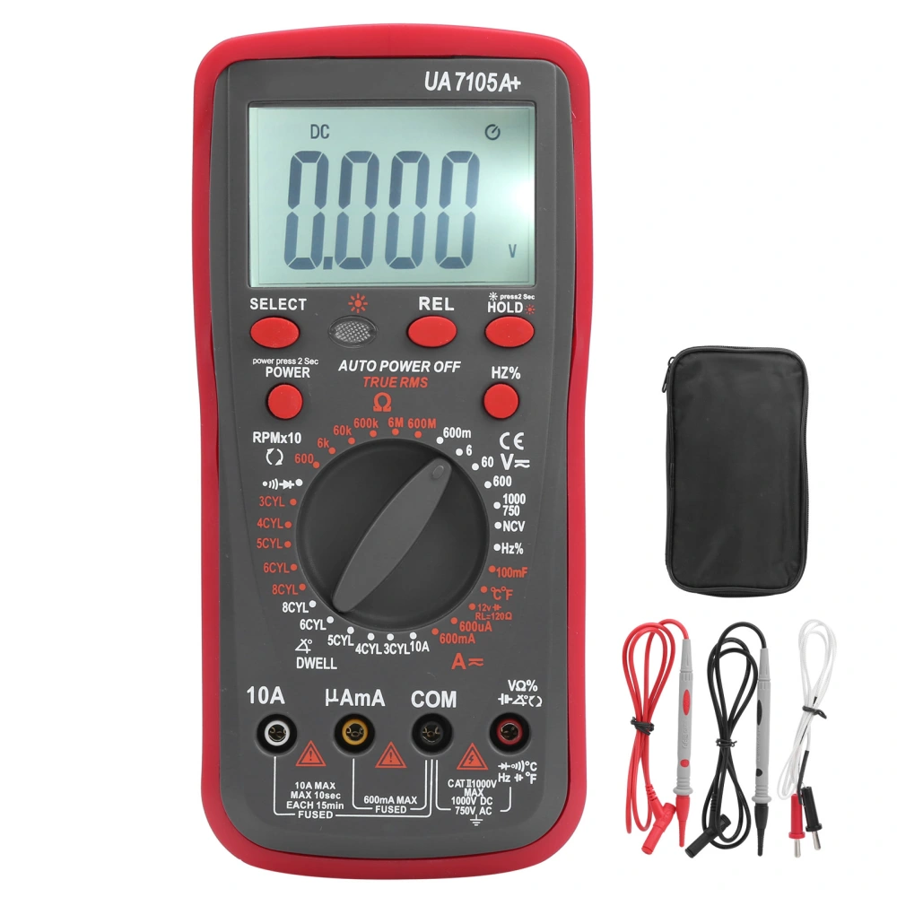 Digital Automotive Multimeter Car Engine Analyzer AC DC Capacity Meter Maintenance UA7105A+