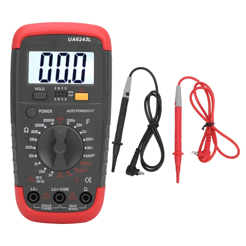 UA6243L Handheld LED Digital Multimeter Capacitance Meter Resistance Tester 1999 Display