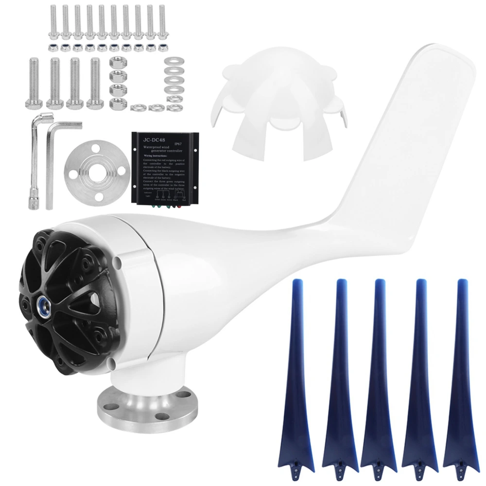 800W Small Wind Generator 5 Blades Power Parts Turbines Kit for Marine Home ChargingBlue 48V