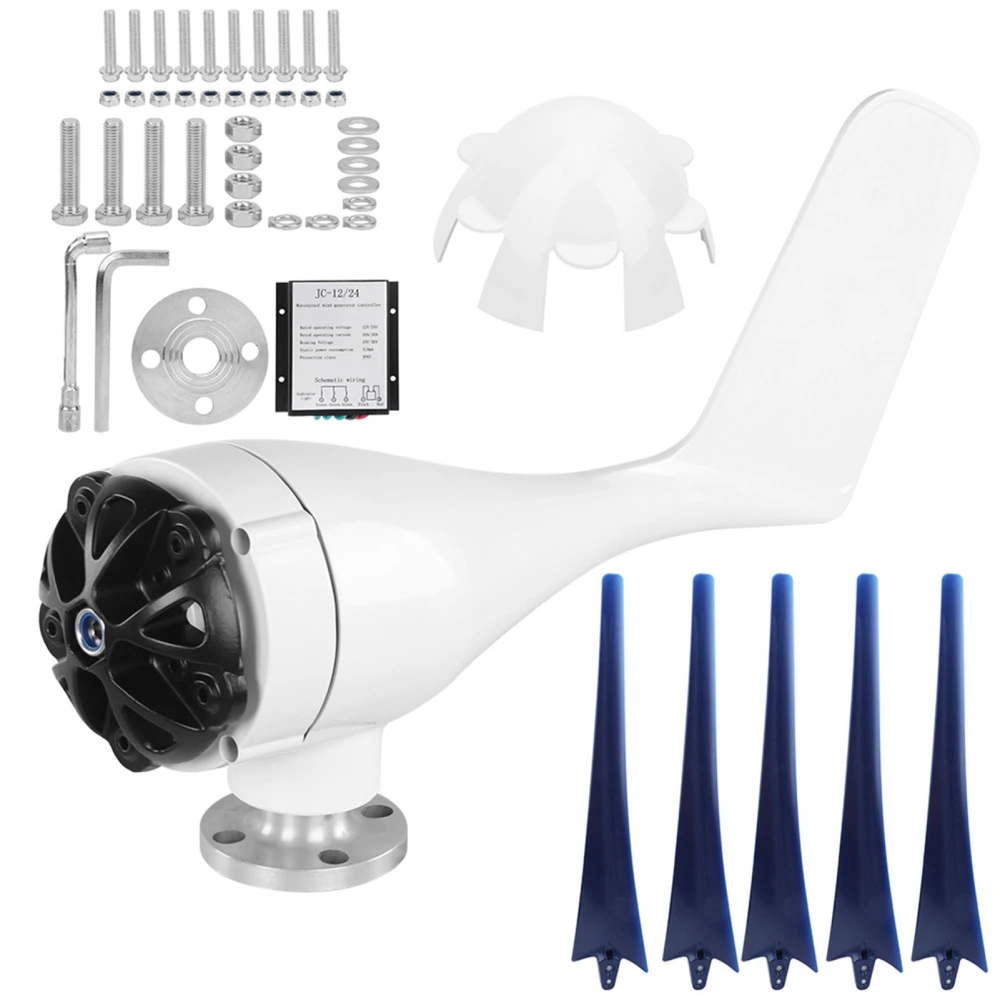 800W Small Wind Generator 5 Blades Power Parts Turbines Kit for Marine Home ChargingBlue 24V