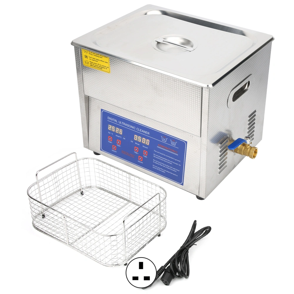 Ultrasonic Cleaner 10L Digital Display Ultra Sonic Tank Bath Cleaning Heater Timer MH‑040XUK Plug AC200‑240V