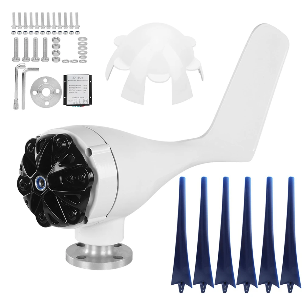 Small Wind Generator 6 Blade Power Supply Windmill Turbines Kit for Monitoring Boat 300W Bleu 24V