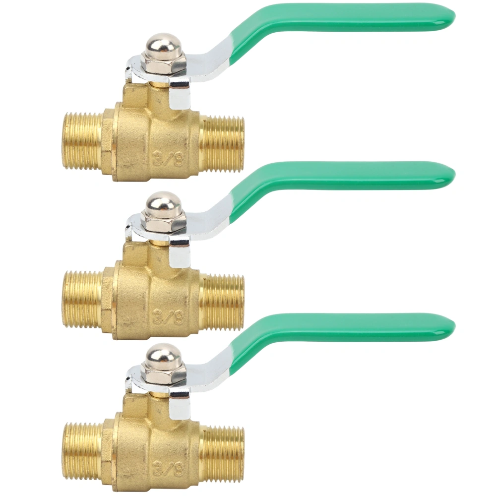 3Pcs Water Pipe Valve Ball 3/8in Double Male Thread Thick Brass Drain Shut off Switch