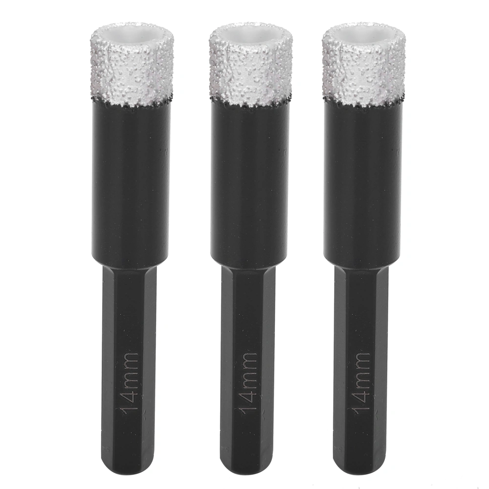 3Pcs Vaccum Brazed Diamonds Dry Tile Drill Bits Marble Granite Hole Saw Cutter 14mm