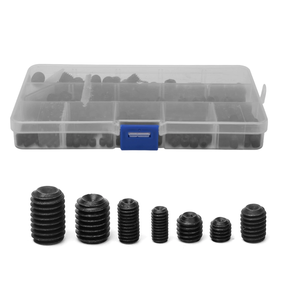 250 Pcs Set Screw Black M4 M5 M6 M8 M10 Carbon Steel Hex Socket Grub Screw Assortment Kit