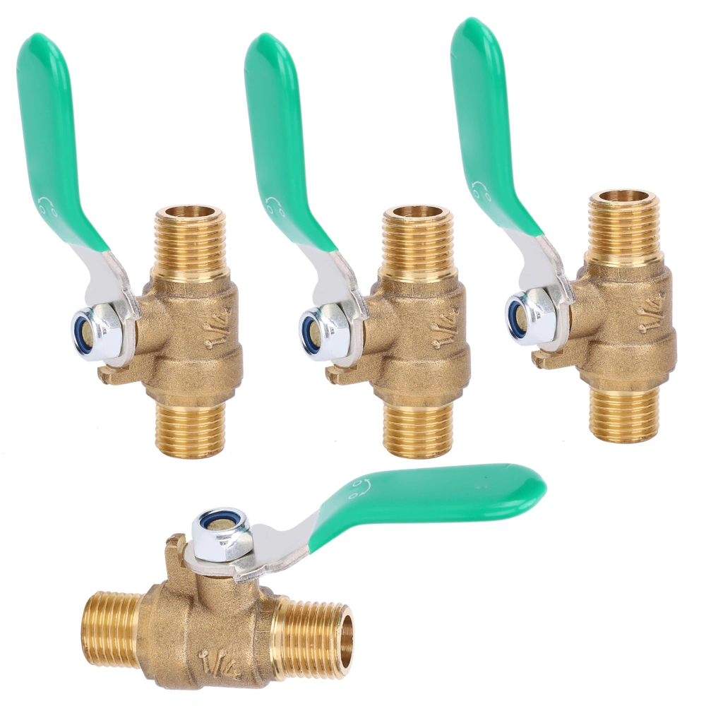 4pcs 1/4in Ball Valve Thicken Double External Thread Brass Drain Shut Off Switch Water Pipe Plumbing Systerm