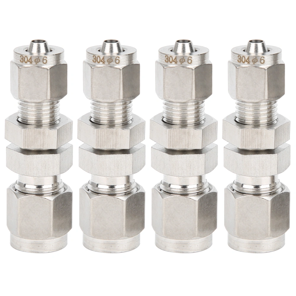 4Pcs Ferrule Compression Fitting 2‑Touch Straight Bulkhead Connector 304 Stainless SteelФ6x4