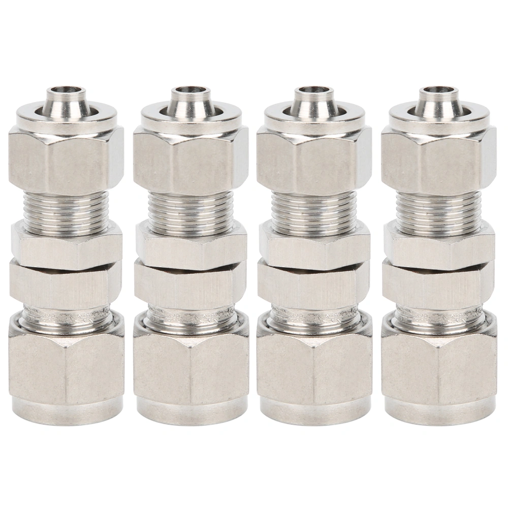 4Pcs Ferrule Compression Fitting 2‑Touch Straight Bulkhead Connector 304 Stainless SteelФ10x6.5