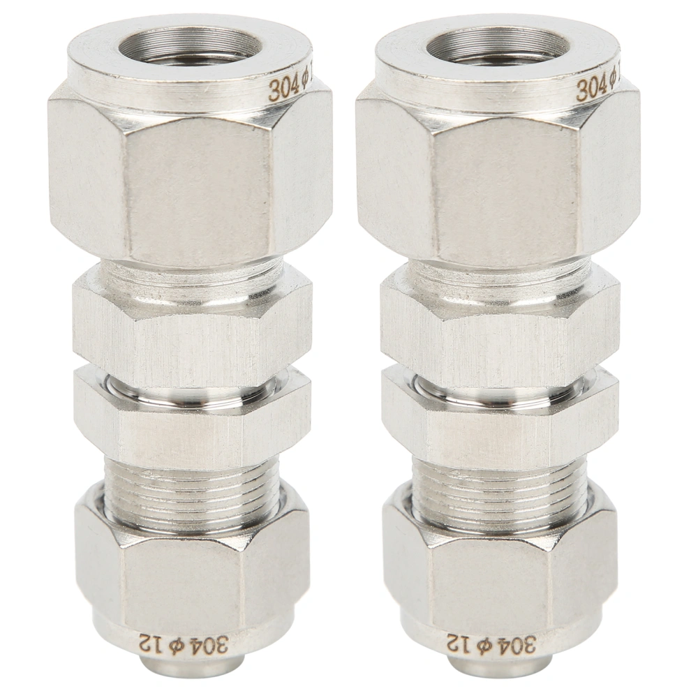 2Pcs Ferrule Compression Fitting Bulkhead Connector 2‑Touch Straight 304 Stainless SteelФ12x10