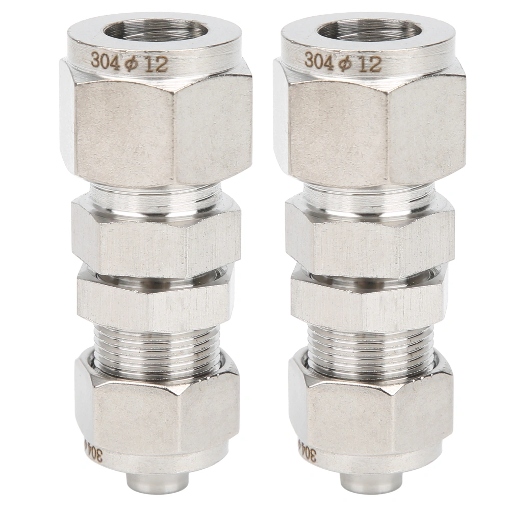 2Pcs Ferrule Compression Fitting Bulkhead Connector 2‑Touch Straight 304 Stainless SteelФ12x8