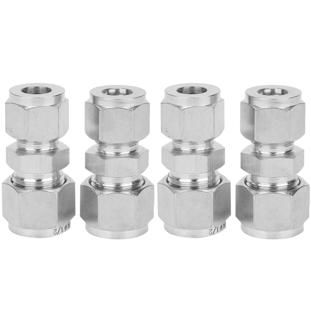 4Pcs Stainless Steel Compression Fitting Straight DoubleFerrule Tube Adapter for Pipe(Ф3/8-Ф1/2 )