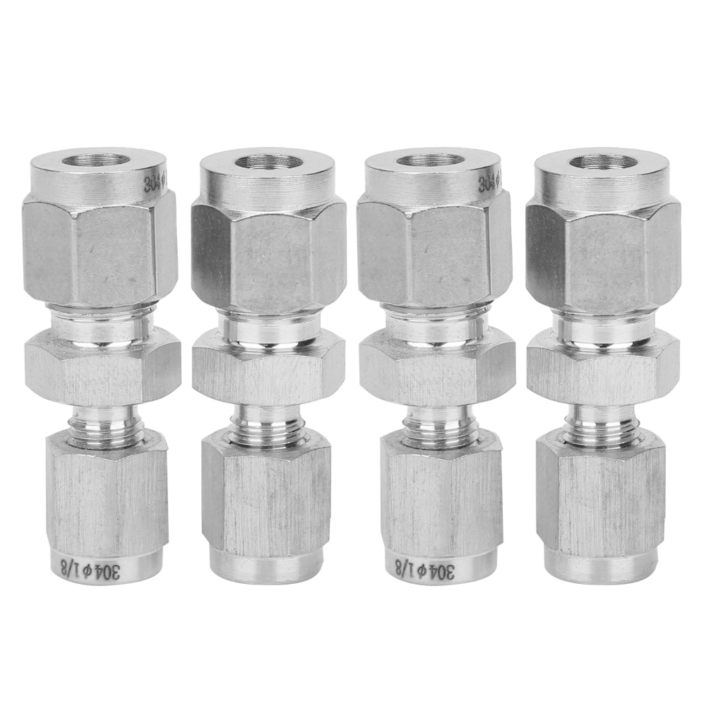 4Pcs Stainless Steel Compression Fitting Straight DoubleFerrule Tube Adapter for Pipe(Ф1/8Ф1/4 )