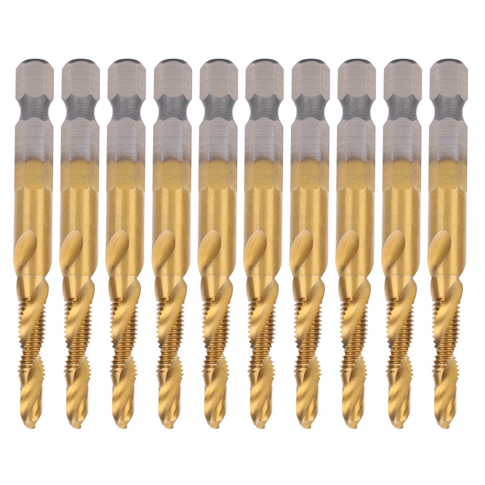 10Pcs Tap Drill Bits HSS 6.1 Hex Square Shank Ti Coated Composite M5 Hardware Hand Tools