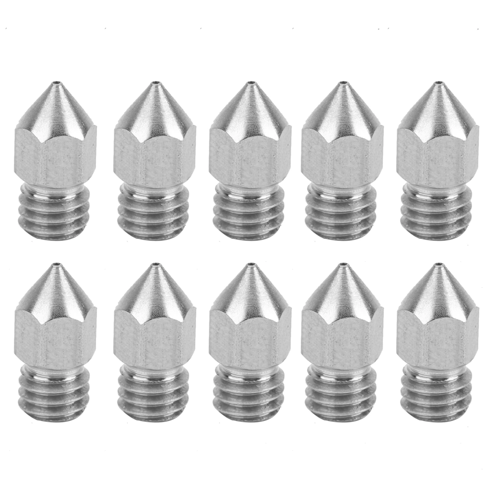 10Pcs 3D Printer Nozzle Set Silver Durable for MK8 Extruder Stainless Steel Accessories0.2mm