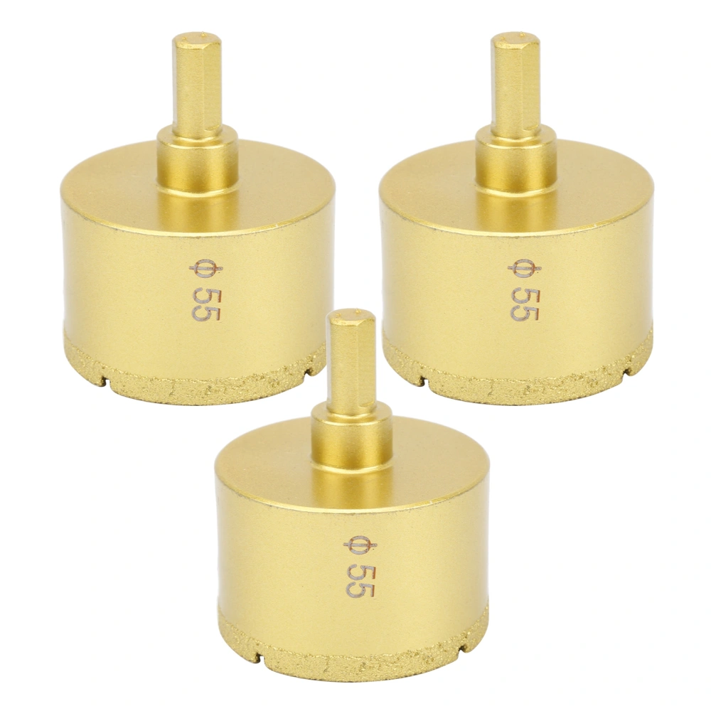 3Pcs Diamond Brazing Drill Bit Hole Saw Drilling Opener for Marble Concrete Glass Ceramic 55mm