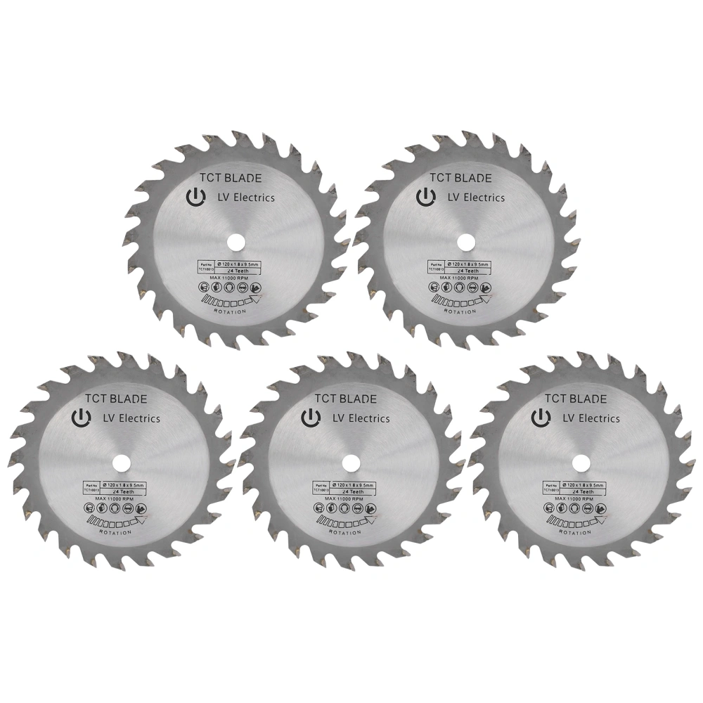 5Pcs 4.7in 24 Teeth Hard Alloy Universal Wood Usage Woodworking Cutting Saw Blade Web