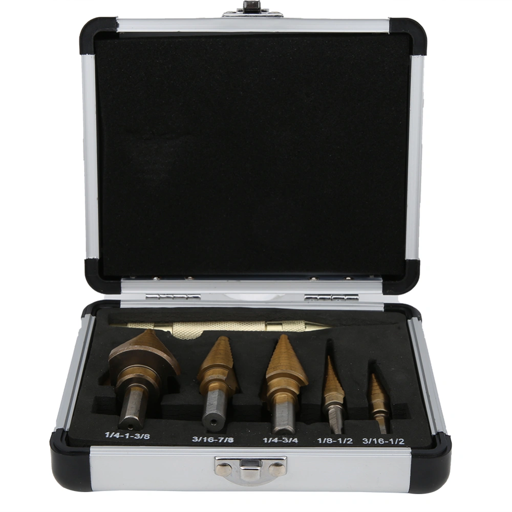 6pcs Step Drill Bit Set with Punch High Speed Steel Drill Bits Set Stepped Drilling Tool