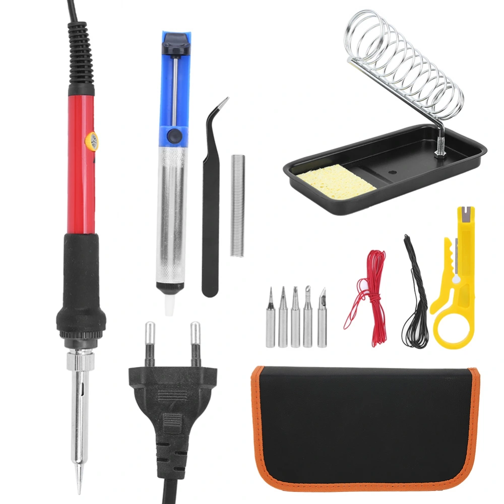 15Pcs Electric Soldering Iron Set Red Temperature Adjustable Wood Welding Tools 60WEU Plug 220V