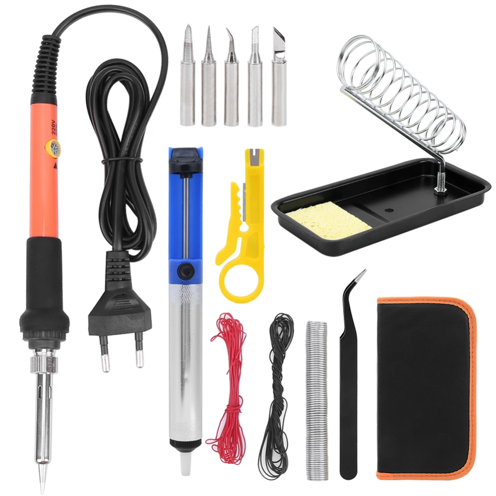 15Pcs Electric Soldering Iron Set Orange Temperature Adjustable Welding Tools 60W