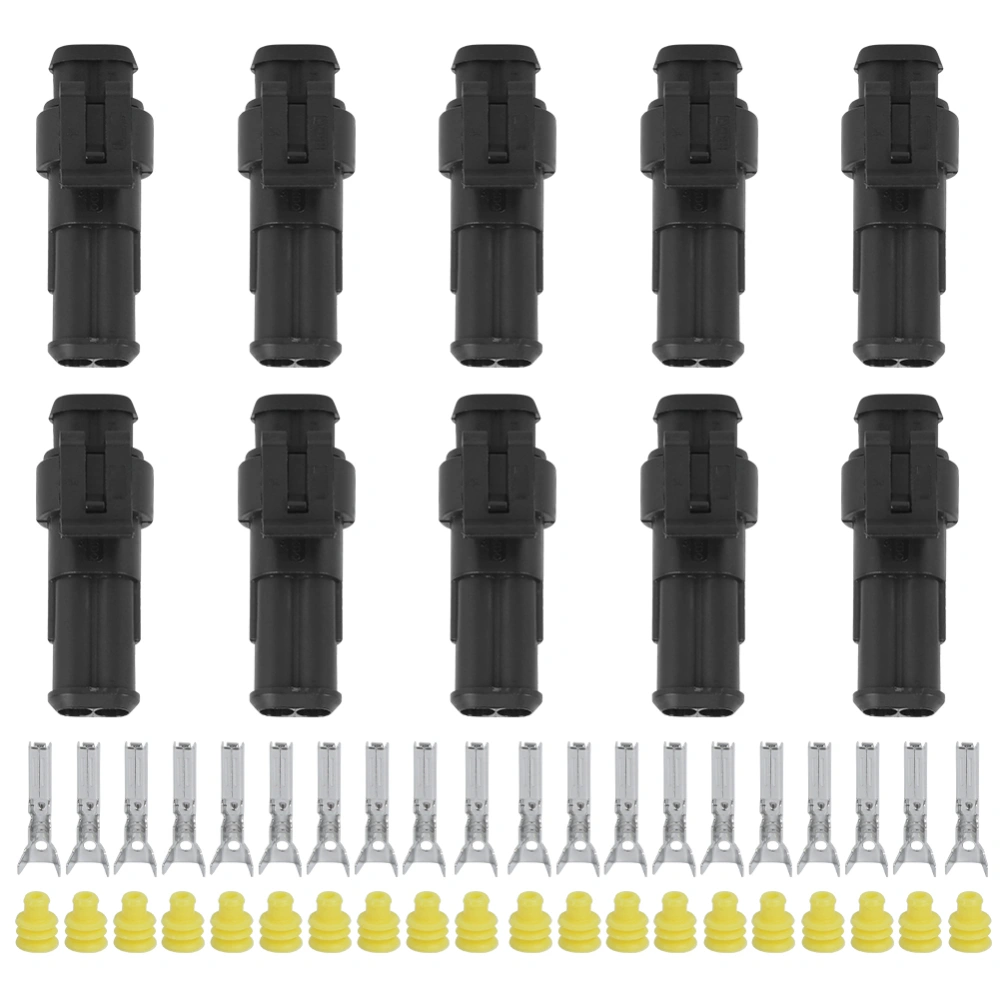 10 Sets 2 Pin Car Electrical Wire Connector Waterproof Plug Cable Male Female Terminal Socket