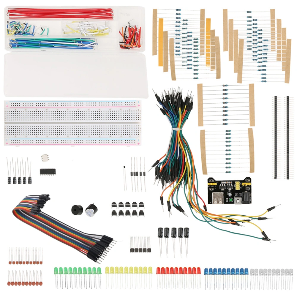 Electronics Component Starter Kit Breadboard Solderless Jumper Wires LEDs Resisitor