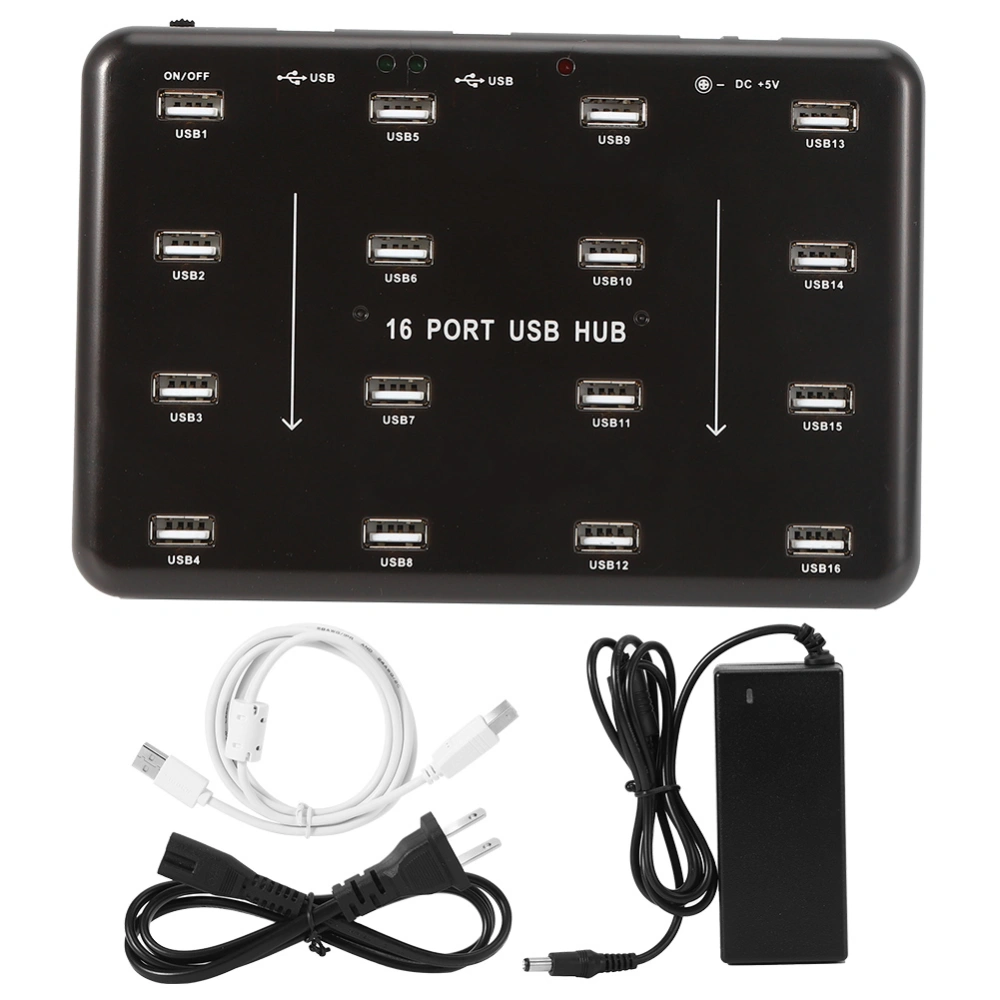 16&#8209;Port Hub Industrial USB2.0 Expander Ultra&#8209;High&#8209;Speed 5V 3A Power Adapter(100&#8209;240v)